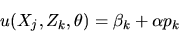 \begin{displaymath}u(X_j,Z_k,\theta) = \beta_k + \alpha p_k
\end{displaymath}