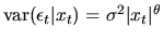 $\mbox{var}(\epsilon_t\vert x_t)=\sigma^2 \vert x_t\vert^\theta$